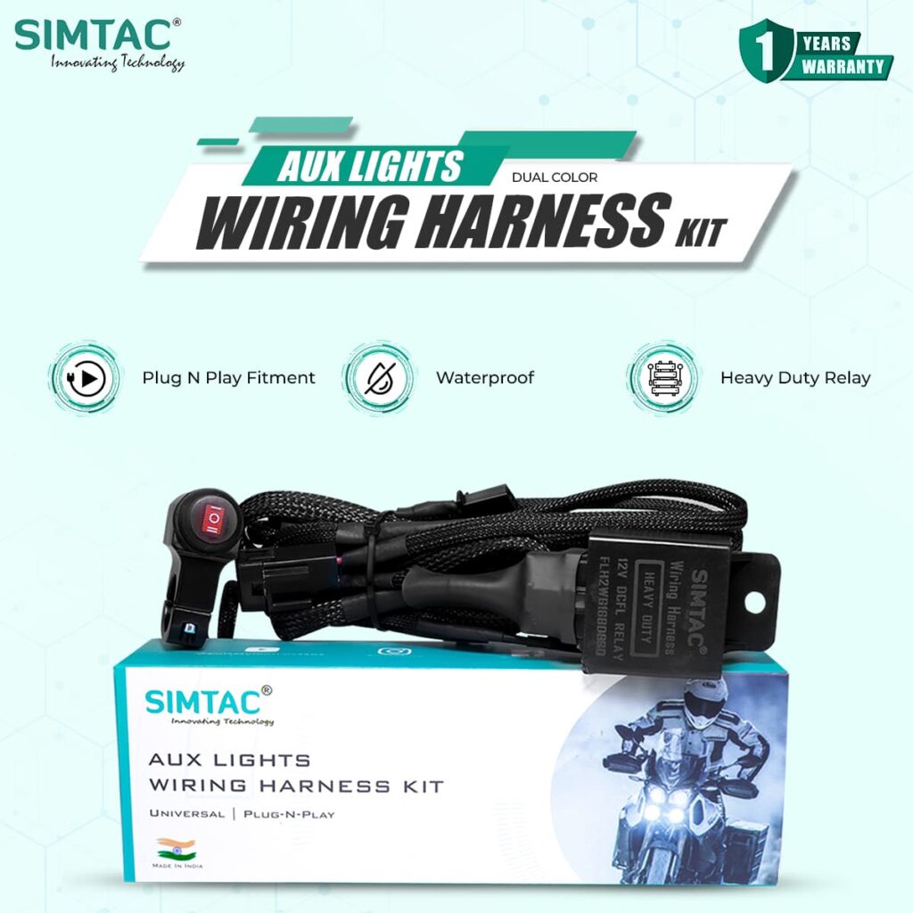 Simtac auxiliary lights dual color wiring harness kit without flashing (FLH-2W)